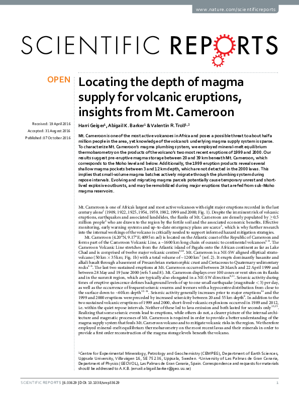 (PDF) Locating the depth of magma supply for volcanic eruptions ...