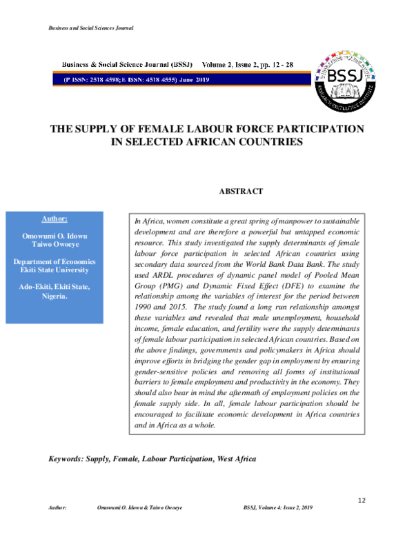 (PDF) The Supply of Female Labour Force Participation in Selected ...
