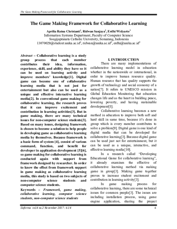 (PDF) The Game Making Framework for Collaborative Learning