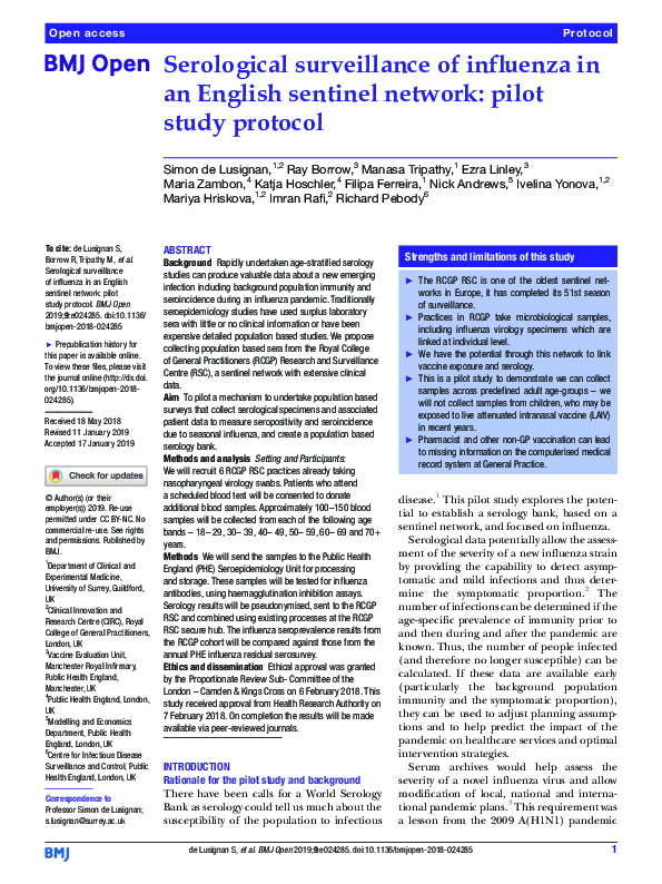 (PDF) Serological surveillance of influenza in an English