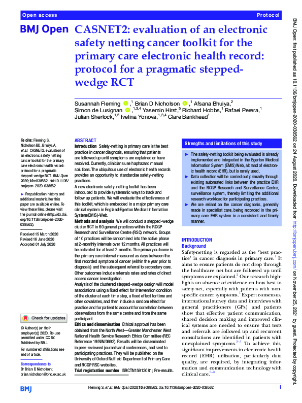 (PDF) CASNET2: evaluation of an electronic safety netting cancer ...