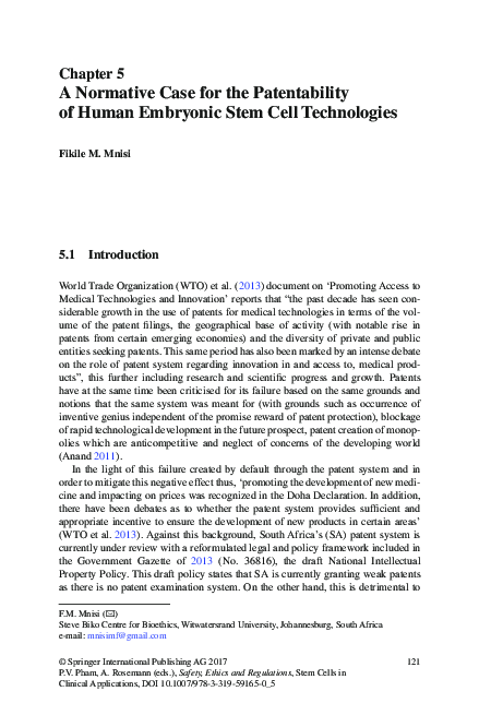 (PDF) A Normative Case for the Patentability of Human Embryonic Stem ...