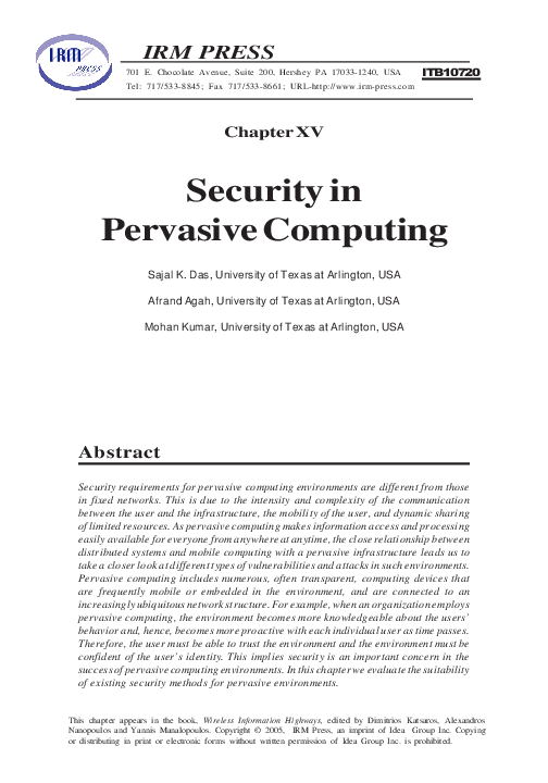 (PDF) Security in Pervasive Computing
