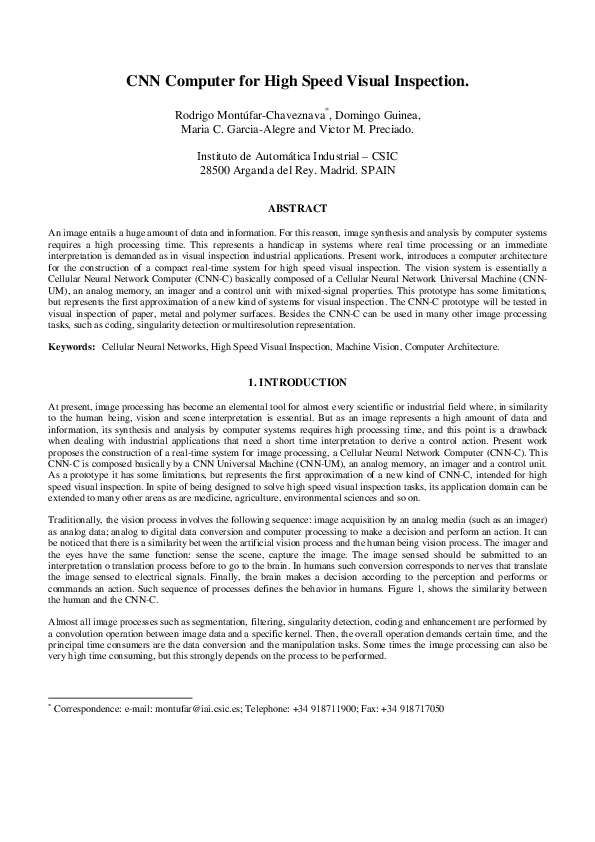 (PDF) CNN Computer for High Speed Visual Inspection