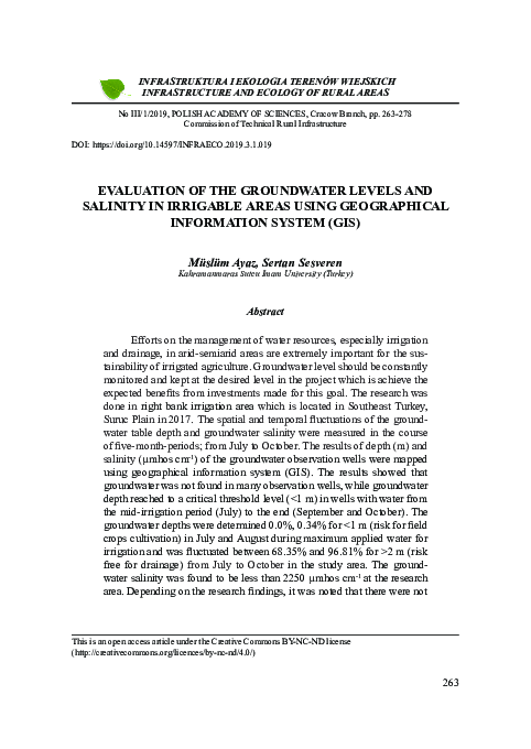 (PDF) Evaluation of the Groundwater Levels and Salinity in Irrigable ...