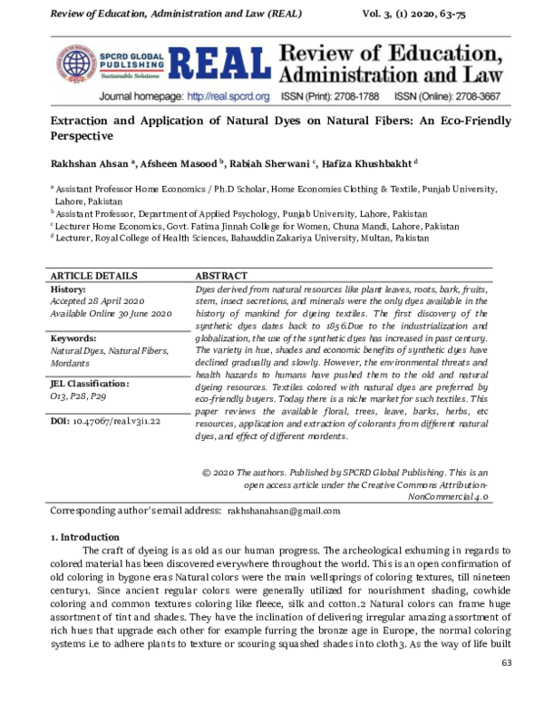 (PDF) Extraction and Application of Natural Dyes on Natural Fibers: An ...