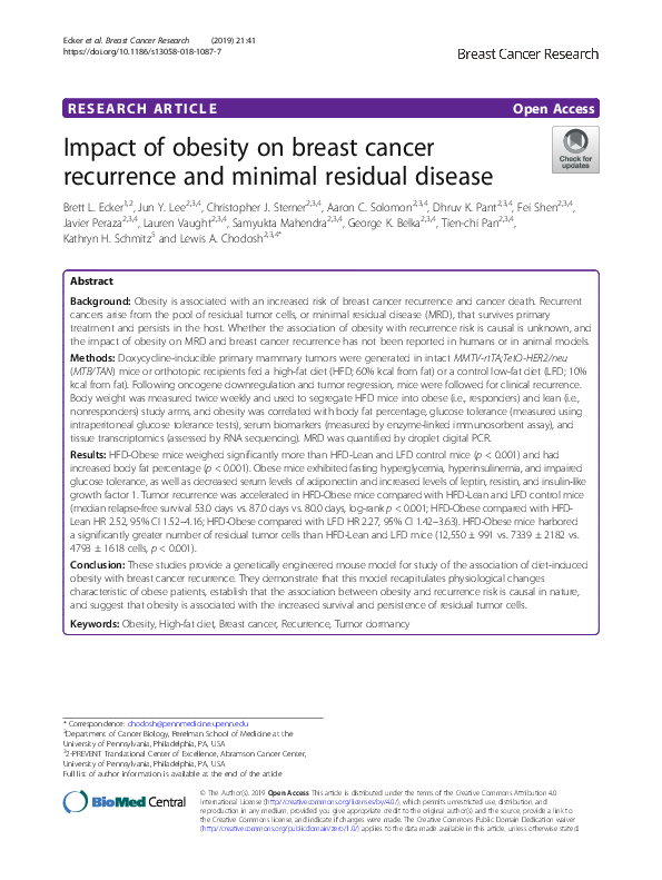 (PDF) Impact of obesity on breast cancer recurrence and minimal ...