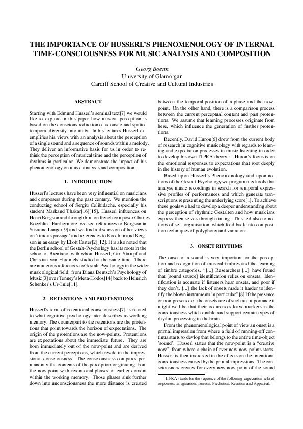 (PDF) The Importance of Husserl's phenomenology of Internal Time ...