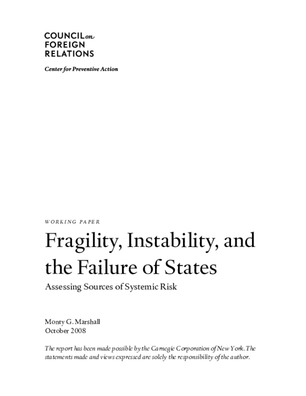 (PDF) Fragility , Instability , and the Failure of States Assessing ...