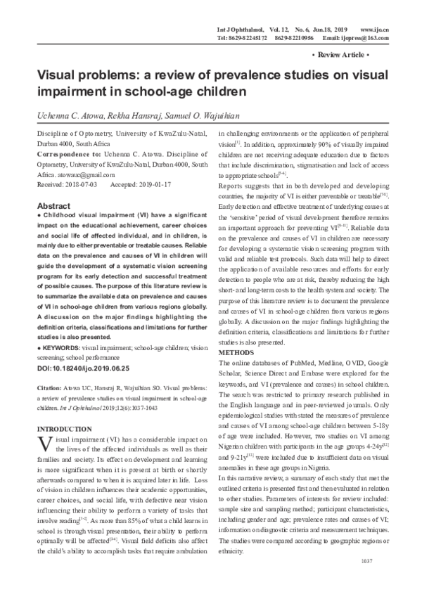 (PDF) Visual problems: a review of prevalence studies on visual ...