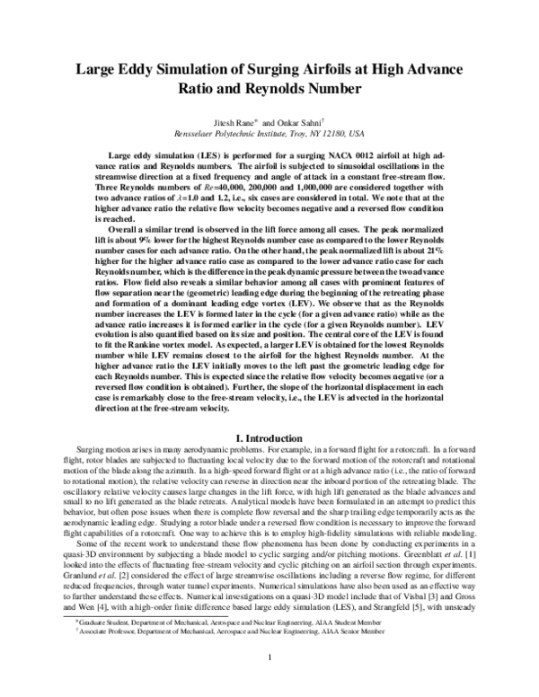 (PDF) Large Eddy Simulation of Surging Airfoils at High Advance Ratio ...