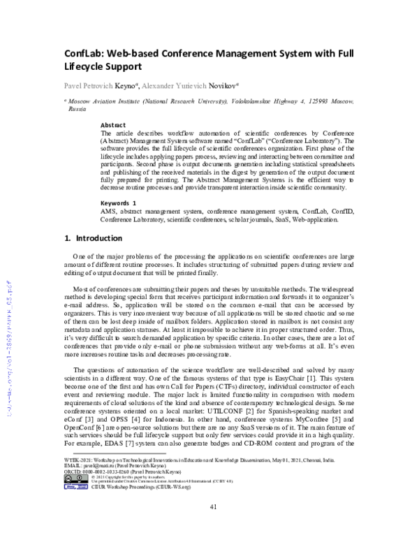 (PDF) ConfLab: Web-based Conference Management System with Full ...