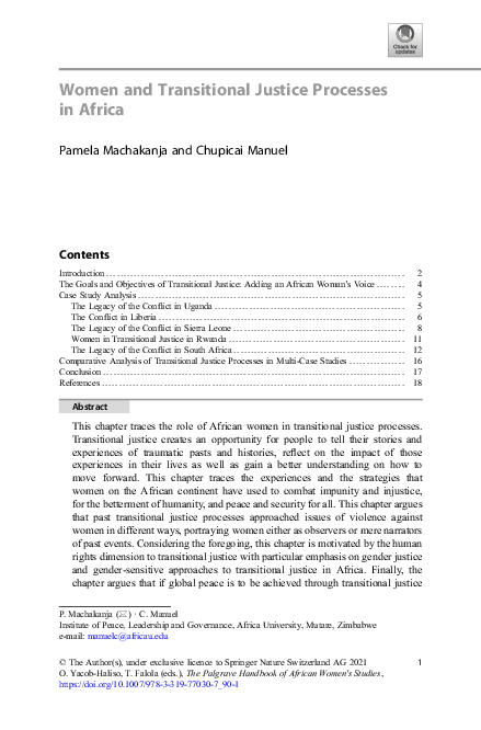 (PDF) Women and Transitional Justice Processes in Africa