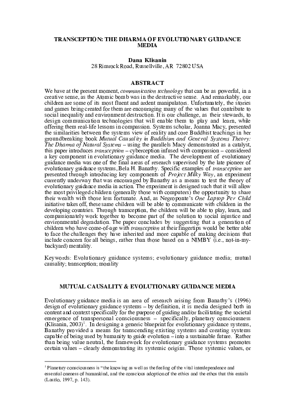 (PDF) Transception: The Dharma of Evolutionary Guidance Media