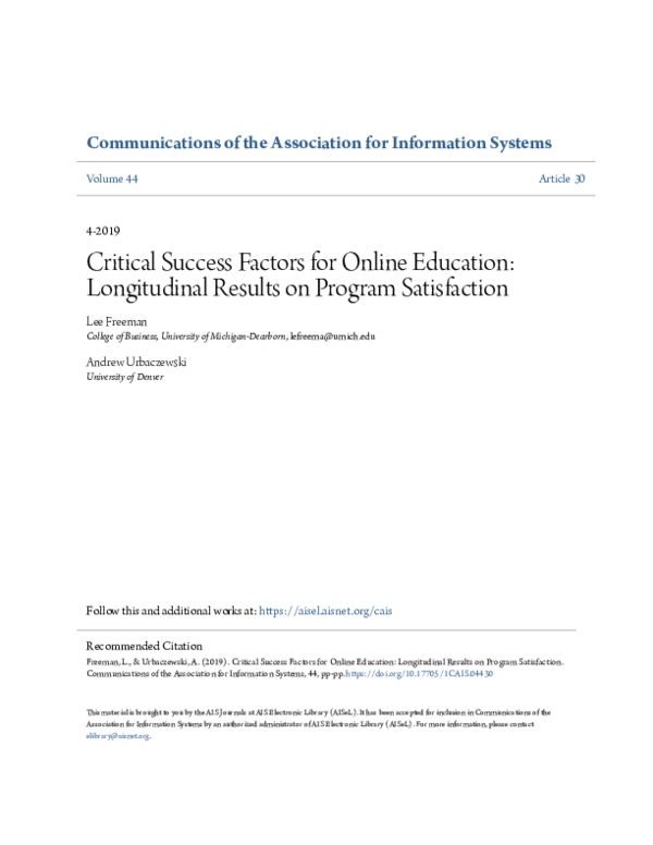 (PDF) Critical Success Factors for Online Education: Longitudinal ...