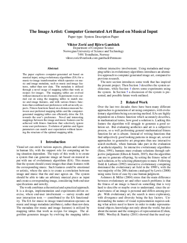 (PDF) The Image Artist: Computer Generated Art Based on Musical Input