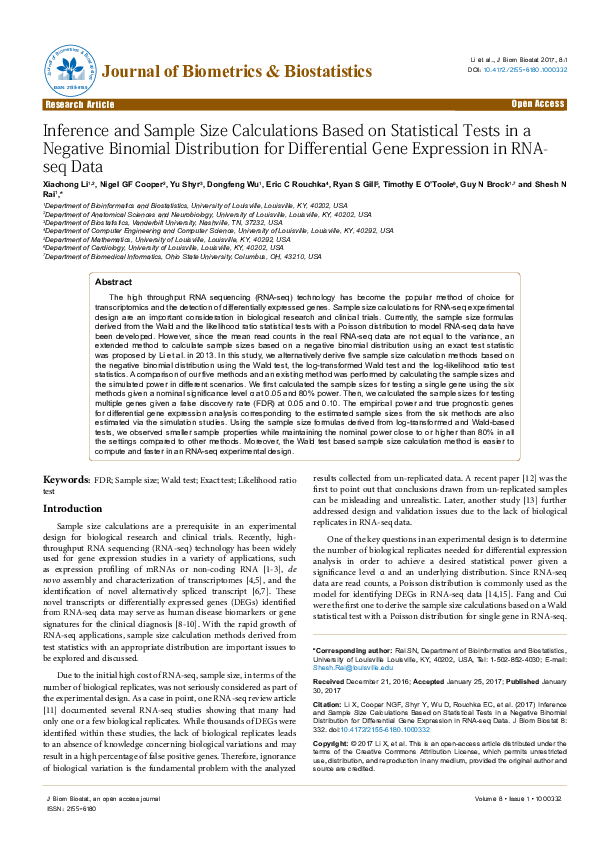 (PDF) Inference and Sample Size Calculations Based on Statistical Tests ...
