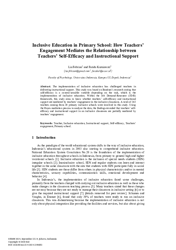 (PDF) Inclusive Education in Primary School: How Teachers’ Engagement ...