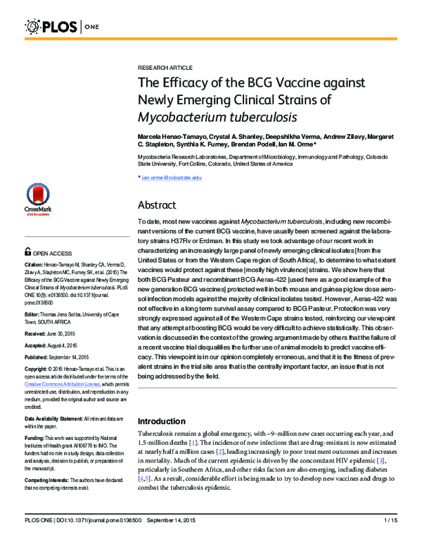(PDF) The Efficacy of the BCG Vaccine against Newly Emerging Clinical ...