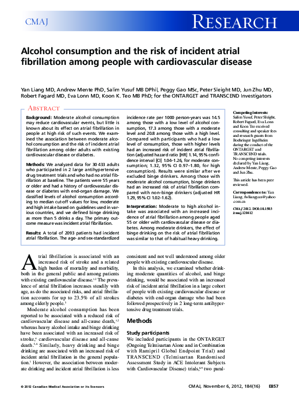 (PDF) Alcohol consumption and the risk of incident atrial fibrillation ...