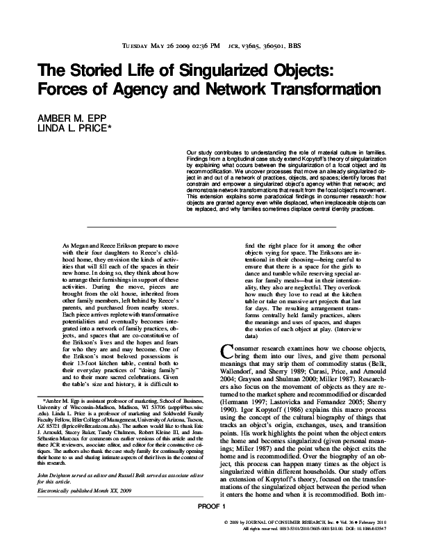 (PDF) The storied life of singularized objects: Forces of agency and ...