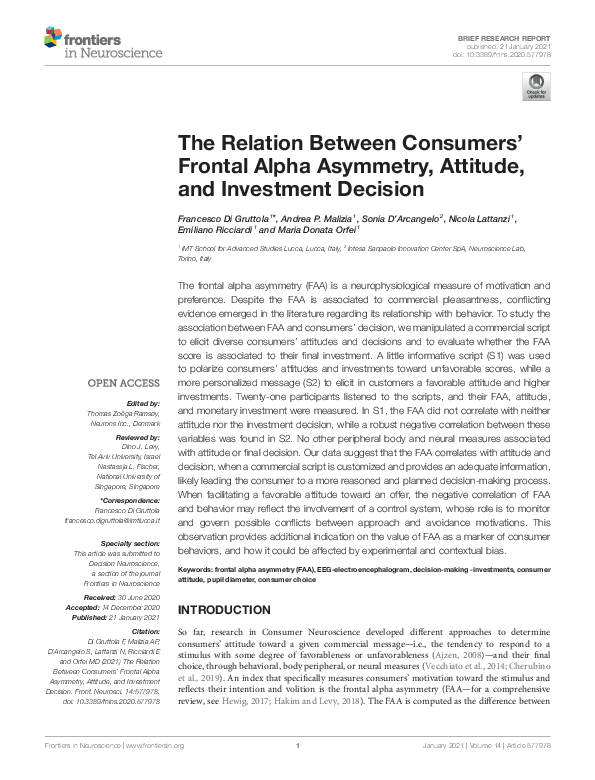 (PDF) The Relation Between Consumers' Frontal Alpha Asymmetry, Attitude ...