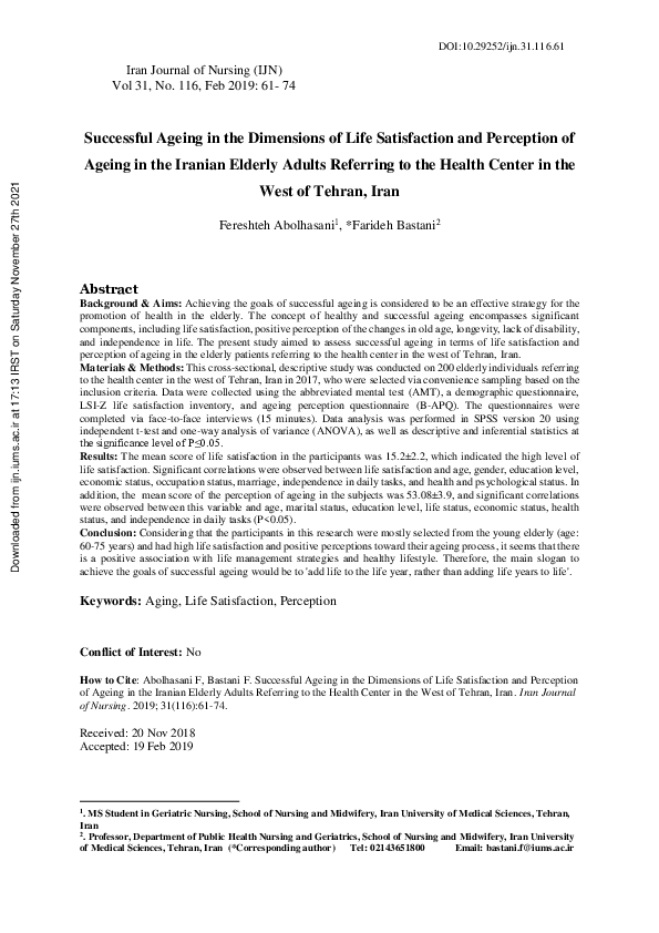 (PDF) Successful Ageing in the Dimensions of Life Satisfaction and ...