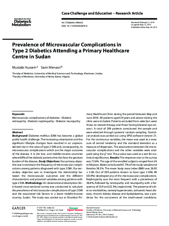 (PDF) Prevalence of Microvascular Complications in Type 2 Diabetics ...