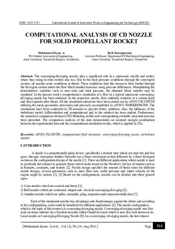 (PDF) Computational Analysis of CD Nozzle for Solid Propellant Rocket