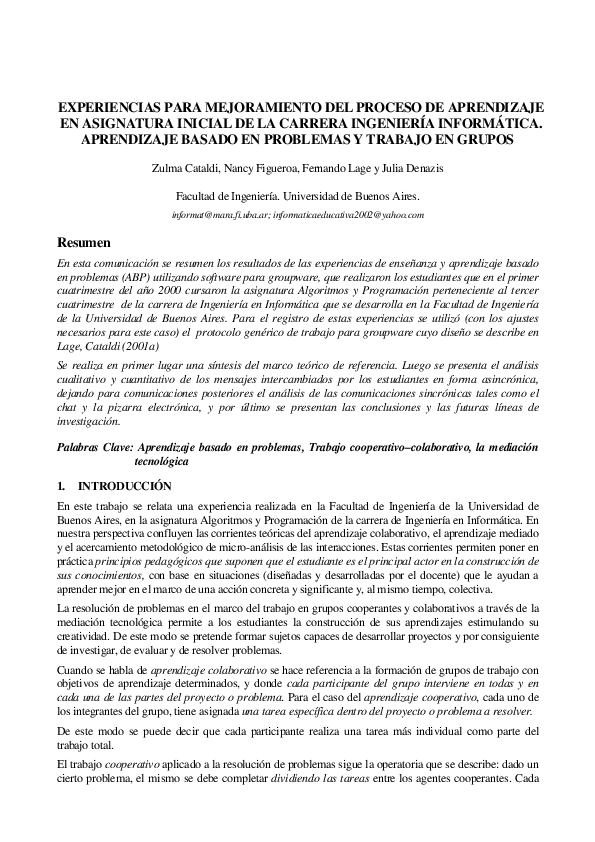  PDF Experiencias Para Mejoramiento Del Proceso De Aprendizaje En 