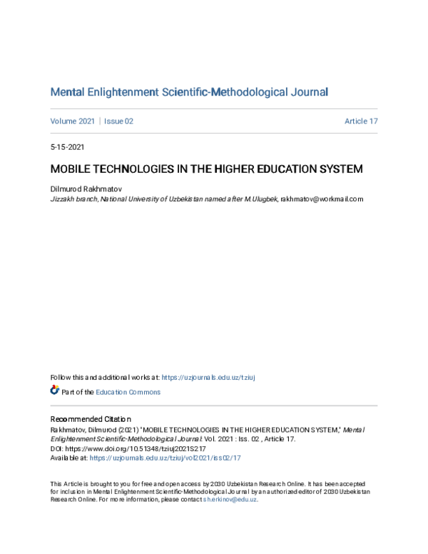 (PDF) Mobile Technologies in the Higher Education System