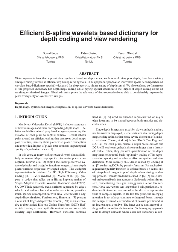 (PDF) Efficient B-spline wavelets based dictionary for depth coding and ...