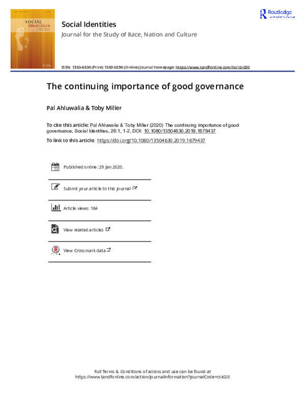  PDF The Continuing Importance Of Good Governance Pal Ahluwalia 