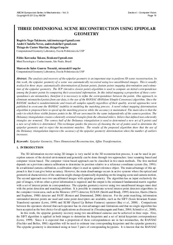 (PDF) Three Dimensional Scene Reconstruction Using Epipolar Geometry