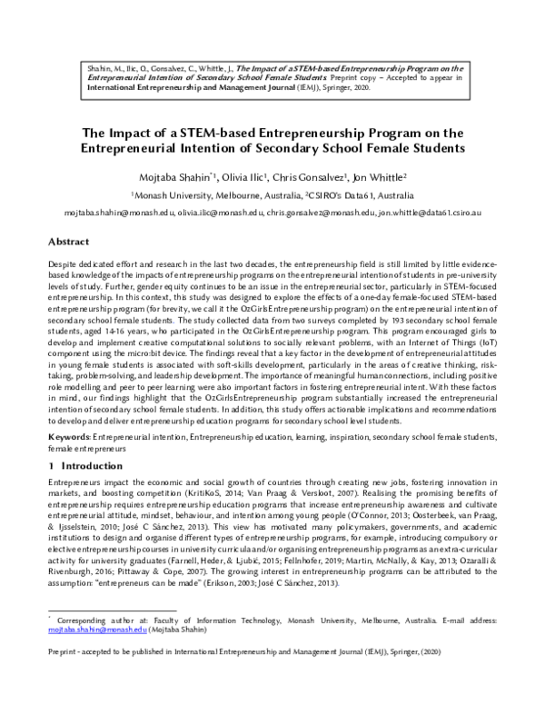 (PDF) The impact of a STEM-based entrepreneurship program on the ...