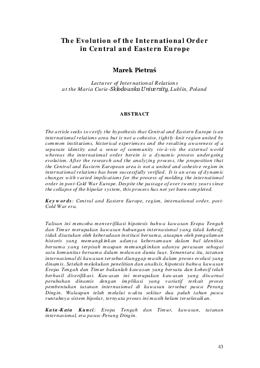 (PDF) The Evolution of the International Order In Central and Eastern ...