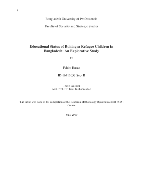 (PDF) Educational Status of Rohingya Refugee Children in Bangladesh: An ...
