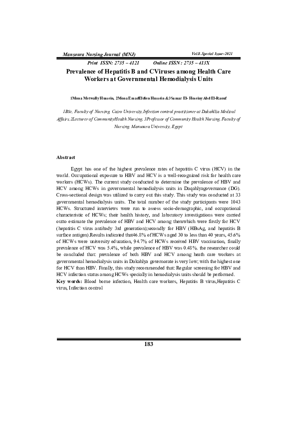 (PDF) Prevalence of Hepatitis B and CViruses among Health Care Workers ...