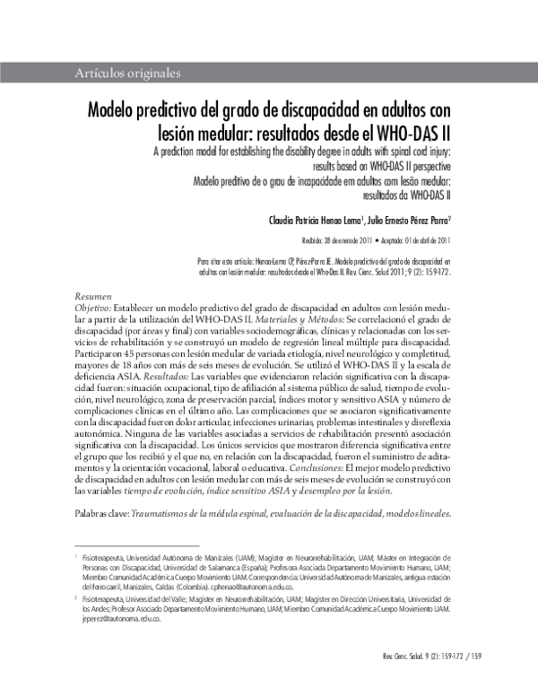 (PDF) A prediction model for establishing the disability degree in ...
