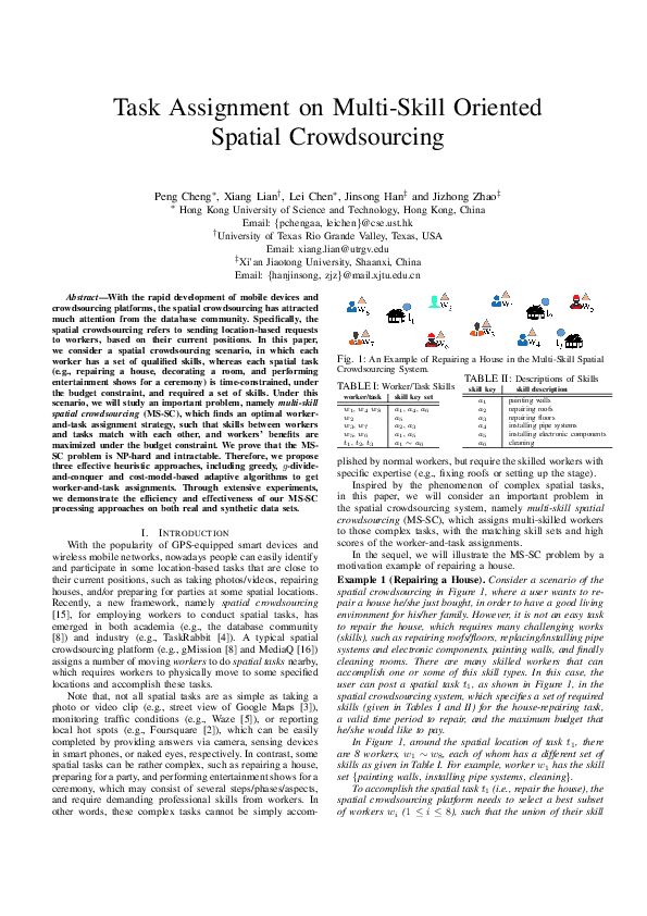 (PDF) Task Assignment on Multi-Skill Oriented Spatial Crowdsourcing