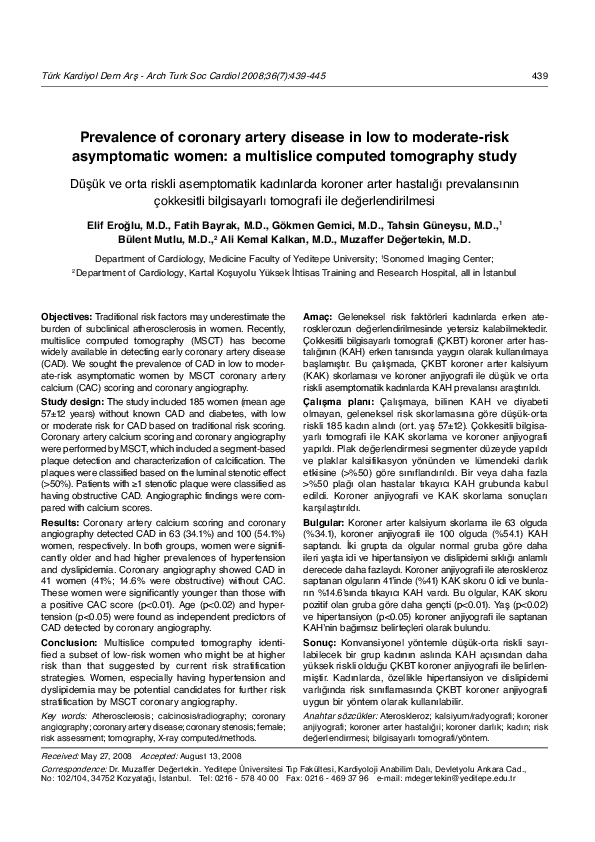 (PDF) Prevalence of coronary artery disease in low to moderate-risk ...