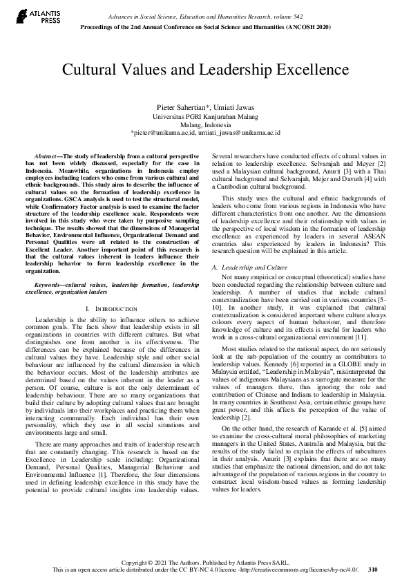 (PDF) Cultural Values and Leadership Excellence