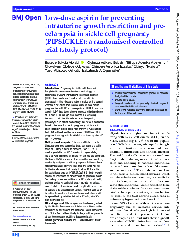 (PDF) Lowdose aspirin for preventing intrauterine growth restriction