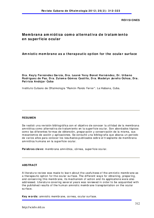 (PDF) Amniotic membrane as a therapeutic option for the ocular surface