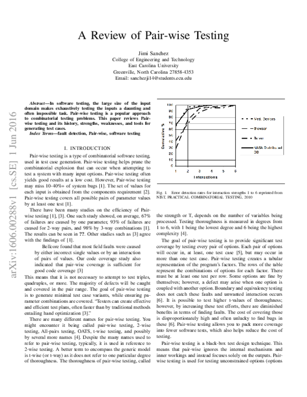 (PDF) A Review of Pair-wise Testing