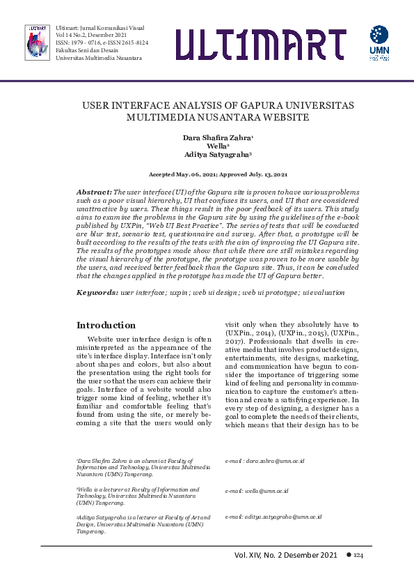  PDF User Interface Analysis Of Gapura Universitas Multimedia 