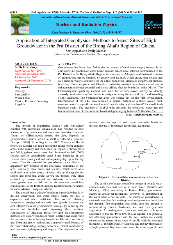 (PDF) Application of Integrated Geophysical Methods to Select Sites of ...