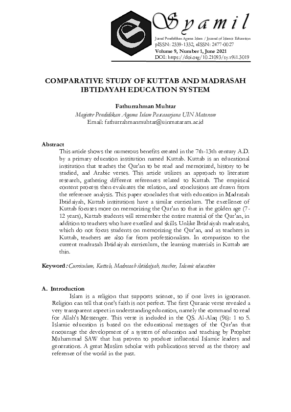 (PDF) Comparative Study of Kuttab Islamic Education System and Madrasah ...