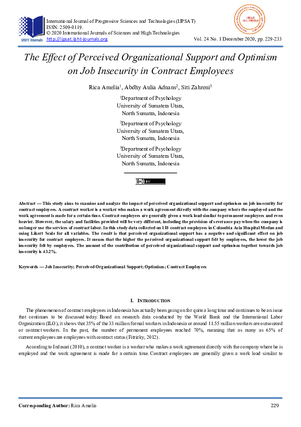 (PDF) The Effect of Perceived Organizational Support and Optimism on ...