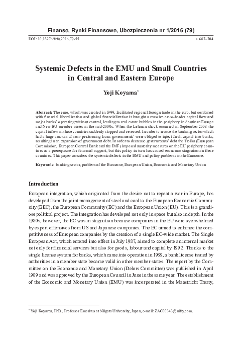 (PDF) Systemic Defects in the EMU and Small Countries in Central and ...
